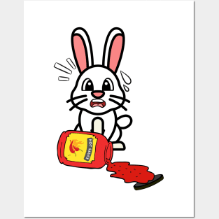 Cute Bunny Spills Hot Sauce Tabasco Posters and Art